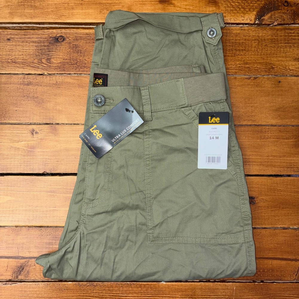 Lee Capri Pants Womens 14 Green Ultra Lux Comfort Mid Rise Flex Cargo 112346777
